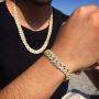 Luxfine 12mm Cuban Link Bracelet Hypoallergenic 14K REAL Gold Plated Iced Out Hip Hop Jewelry 5A+ Cubic Zirconia Prong-setting for Men Women Christmas Birthday Gift