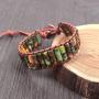 LAVI Handmade Leather Chakra Imperial Jasper Beads Cuff Wrap Alloy Bracelet for Women Men Bohemian Style