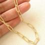 kelistom 14K Gold Plated Paper Clip Link Chain Choker Necklace for Women Teen Girls, 5mm Copper Oval Rectangle Link Chain Necklace Bracelet, 14”+2” Extension