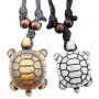 Vintage Sea Turtle Necklace Pendant Tortoise Engraved Bone Leather Wax Rope Necklace for Women Unisex 2Pcs/set