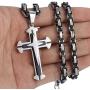 Trendsmax Cross Pendant Necklace Mens Boys Stainless Steel Gold Silver Byzantine Chain 22 24 26 28 30inch