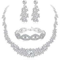 Udalyn Crystal Bridal Jewelry Set for Women Rhinestone Necklace Earrings Bracelet Wedding Bridesmaid Jewelry Set