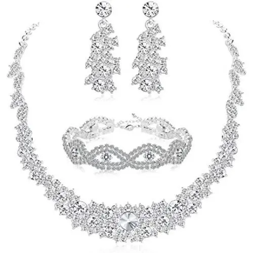 Udalyn Crystal Bridal Jewelry Set for Women Rhinestone Necklace Earrings Bracelet Wedding Bridesmaid Jewelry Set Udalyn Crystal Bridal Jewelry Set for Women Rhinestone Necklace Earrings Bracelet Wedding Bridesmaid Jewelry Set