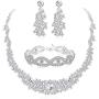 Udalyn Crystal Bridal Jewelry Set for Women Rhinestone Necklace Earrings Bracelet Wedding Bridesmaid Jewelry Set
