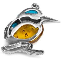 Ian and Valeri Co. Amber Sterling Silver Blue Stabilized Turquoise Kingfisher Bird Pendant