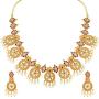 Aheli Beautiful Wedding Wear Indian Laxmi Goddess Faux Stone Studded Floral Design Crafted Necklace Earrings Set Ethnic Fashion Jewelry for Women