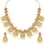 Aheli Beautiful Wedding Wear Indian Laxmi Goddess Faux Stone Studded Floral Design Crafted Necklace Earrings Set Ethnic Fashion Jewelry for Women