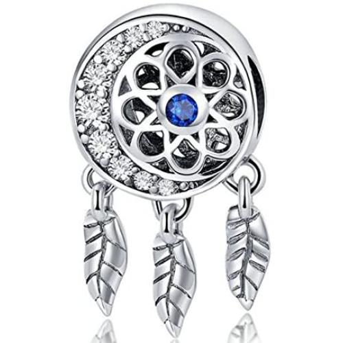 Dream Catcher Charm 925 Sterling Silver Dangle Charms Bead Feather Angel Wing Charms Flower Charm for Women Charm Bracelelt