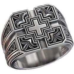 PikaLF Cross Ring for Men, Christian Religious Ring, Vintage Carved Band Rings, Retro Cross Totem Ring, Gothic Cross Amulet Ring, Punk Cross Signet Ring, Baptism Christian Jewelry Unique Gifts