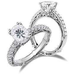 DovEggs Sterling Silver Round/Oval/Cushion Cut Vintage Moissanite Engagement Ring Solitare with Accents for Women