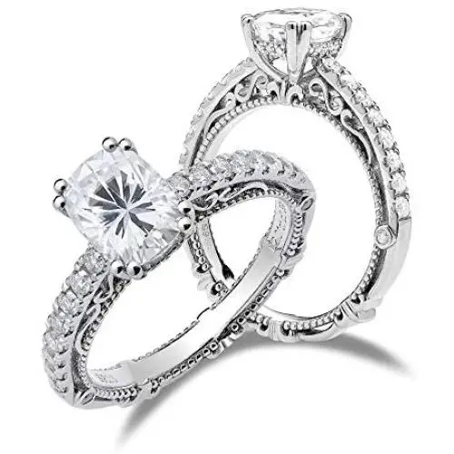 DovEggs Sterling Silver Round/Oval/Cushion Cut Vintage Moissanite Engagement Ring Solitare with Accents for Women