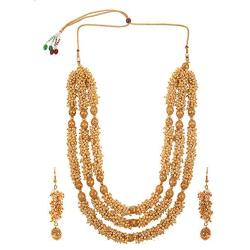 Efulgenz Fashion Indian Bollywood 14 K Gold Plated Faux Pearl Bridal Multi Layered Statement Necklace Earrings Jewelry Set