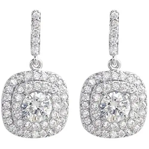 SELOVO Halo Art Deco Bridemaid Vintage Drop Earrings Cubic Zirconia Silver Tone SELOVO Halo Art Deco Bridemaid Vintage Drop Earrings Cubic Zirconia Silver Tone