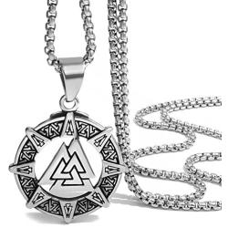 Elfasio Viking Necklace for Men Valknut Odins Norse Warrior Stainless Steel Pendant Chain Jewelry, Length 18-30 inch