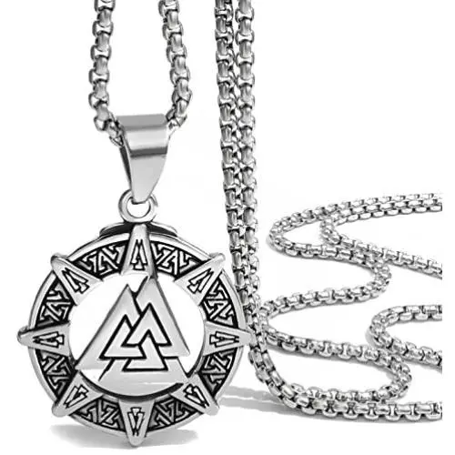 Elfasio Viking Necklace for Men Valknut Odins Norse Warrior Stainless Steel Pendant Chain Jewelry, Length 18-30 inch Elfasio Viking Necklace for Men Valknut Odins Norse Warrior Stainless Steel Pendant Chain Jewelry, Length 18-30 inch