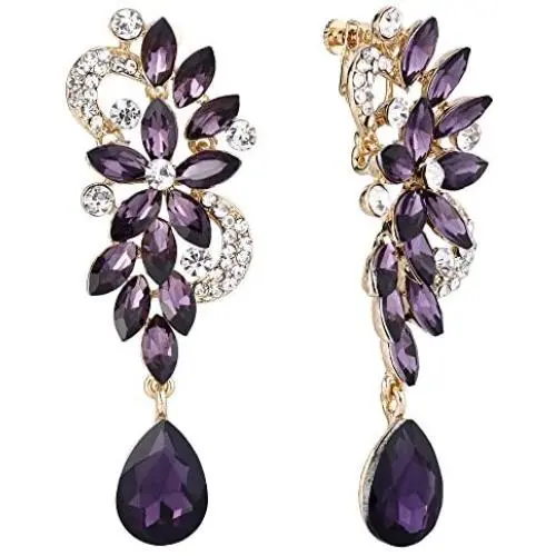 BriLove Womens Bohemian Boho Crystal Flower Wedding Bridal Chandelier Teardrop Bling Clip-On Dangle Earrings BriLove Womens Bohemian Boho Crystal Flower Wedding Bridal Chandelier Teardrop Bling Clip-On Dangle Earrings