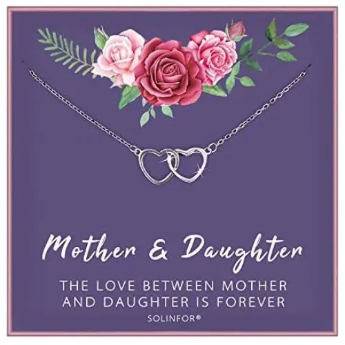 SOLINFOR Mother Daughter Necklace - Sterling Silver Jewelry with Gift Wrapping, Card - Gifts for Mom, Daughter, Birthday, Mothers Day - Two Interlocking Hearts Necklace for Women SOLINFOR Mother Daughter Necklace - Sterling Silver Jewelry with Gift Wrapping, Card - Gifts for Mom, Daughter, Birthday, Mothers Day - Two Interlocking Hearts Necklace for Women
