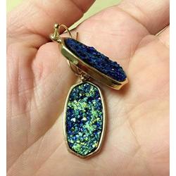 Unique Dangle Druzy Earrings with Glitter Gold Tone, Drop Earring Hooks Jewelry Birthday Gifts by Fomissky