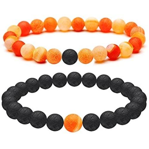 SIVITE 2PCS Natural Lava Stone Multicolor Weathered Agate Beads Bracelet Essential Oil Diffuser Bracelet