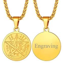 FaithHeart Tetragrammaton Pentacle Necklace, Stainless Steel Pentagram Protection Wicca Jewelry for Men Women Can Customized