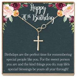 70th Birthday Gift Necklace: Birthday Present, Jewelry Gift For Her, 2 Infinity Cross (gold-plated-brass, NA)
