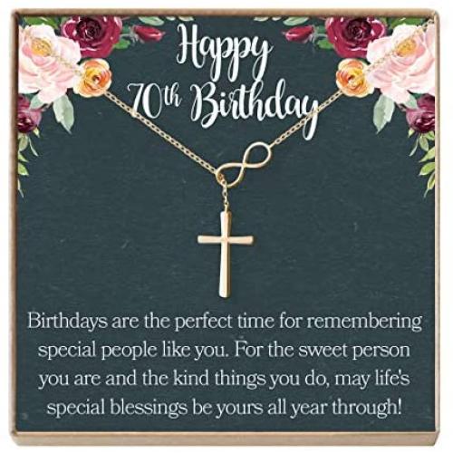 70th Birthday Gift Necklace: Birthday Present, Jewelry Gift For Her, 2 Infinity Cross (gold-plated-brass, NA)