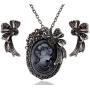 Alilang Golden/Grey Tone Sculpted Rose Rhinestone Embellished Leaves Pendant Necklace Earrings Set