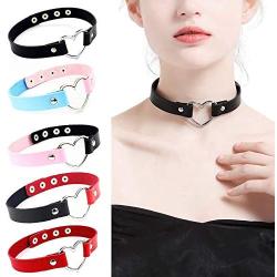 Xjoyous PU Imitation Leather Gothic Punk Choker Short Necklace with Heart Shape Connector for Women Men Girls