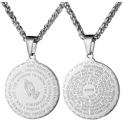 HZMAN Bible Verse Prayer Necklace Christian Jewelry Gold Stainless Steel Praying Hands Coin Medal Pendant