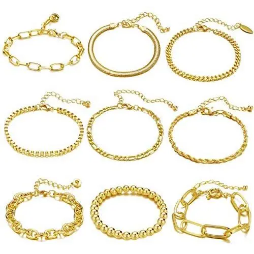ÌF ME 9 PCS Chain Bracelets Set for Women Adjustable Fashion Paperclip Link Beaded Italian Cuban Chunky Flat Cable Chain Bracelets Jewelry for Women Girls Gift ÌF ME 9 PCS Chain Bracelets Set for Women Adjustable Fashion Paperclip Link Beaded Italian Cuban Chunky Flat Cable Chain Bracelets Jewelry for Women Girls Gift