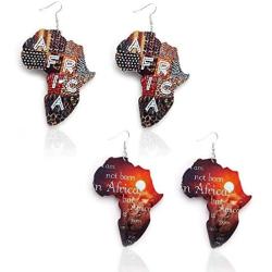TIANHONGYAN 2 Pairs African Map Natural Wooden Dangle Earrings Ethnic Style African Multicolor Drop Earrings for Women Girls Lightweight Bohemia Style Earrings