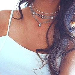 Cathercing Multilayer Lucky Star White Translucent Gemstone Choker Necklace for Women and Girls Vintage Fashion Simple Charm Unique Handmade Jewelry Accessories