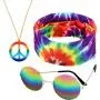 3 Pieces Rainbow Color Hippie Accessories, Including 1 Pair Sunglasses, 1 Peace Sign Necklace and 1 Peace Sign Headscarf (Orange Rope and Colorful Pendant) 3 Pieces Rainbow Color Hippie Accessories, Including 1 Pair Sunglasses, 1 Peace Sign Necklace and 1 Peace Sign Headscarf (Orange Rope and Colorful Pendant)