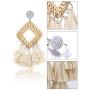 2 Pairs Rattan Tassel Earrings Bohemian Statement Woven Dangle Fringe Earrings Ethnic Tassel Drop Earrings Vintage Jewelry for Women Girls (White and Pink)