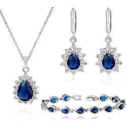 Crystalline Azuria Teardrops 18 ct Gold Plated Blue Simulated Sapphire Zirconia Crystals Set Necklace Earrings Bracelet