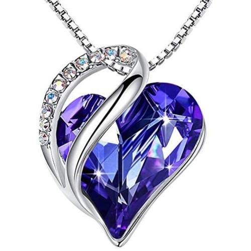 Leafael Infinity Love Heart Pendant Necklace Birthstone Crystal Jewelry Gifts for Women, Silver-tone, 18''+2''