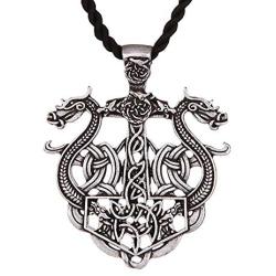 HAQUIL Dragon Necklace - Metal Alloy, Viking Double Dragon Pendant - PU Leather Cord, 19.7''
