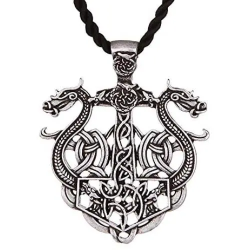 HAQUIL Dragon Necklace - Metal Alloy, Viking Double Dragon Pendant - PU Leather Cord, 19.7'' HAQUIL Dragon Necklace - Metal Alloy, Viking Double Dragon Pendant - PU Leather Cord, 19.7''