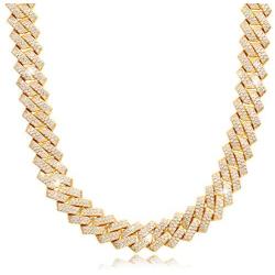 YIMERAIRE Lab Simulated Diamond Cuban Link Chain Choker for Women| 18K Gold White Gold Plated 6MM/8MM/12MM/14MM/15MM Miami Link Chain for Men, Full CZ Prong Set Link Necklace Iced Out, with Gift Box