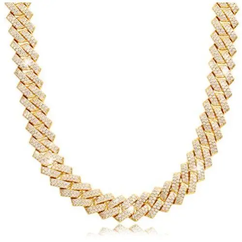 YIMERAIRE Lab Simulated Diamond Cuban Link Chain Choker for Women| 18K Gold White Gold Plated 6MM/8MM/12MM/14MM/15MM Miami Link Chain for Men, Full CZ Prong Set Link Necklace Iced Out, with Gift Box YIMERAIRE Lab Simulated Diamond Cuban Link Chain Choker for Women| 18K Gold White Gold Plated 6MM/8MM/12MM/14MM/15MM Miami Link Chain for Men, Full CZ Prong Set Link Necklace Iced Out, with Gift Box