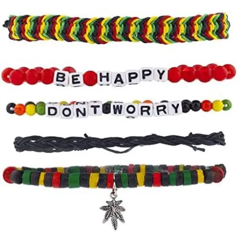 Lux Accessories Dont Worry Be Happy Rasta Weed Arm Candy Bracelet Set (5pc) Lux Accessories Dont Worry Be Happy Rasta Weed Arm Candy Bracelet Set (5pc)