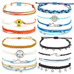 Osemind Wave Bracelet for Women Vsco Bracelets Braided Rope Wax Bracelets Surfer Wave Strand Bracelet Adjustable Mountain Sunflower Bracelet for Girls
