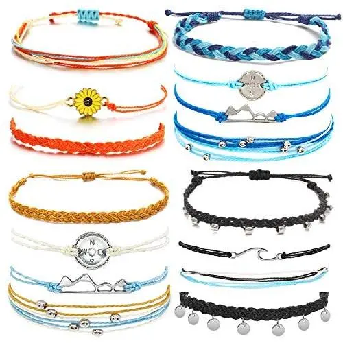 Osemind Wave Bracelet for Women Vsco Bracelets Braided Rope Wax Bracelets Surfer Wave Strand Bracelet Adjustable Mountain Sunflower Bracelet for Girls