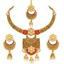 Aheli Antique Matte Finish Traditional Necklace Earrings Set with Maang Tikka Indian Wedding Jewelry for Women