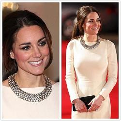 Fun Daisy Grand UK Princess Kate Middleton Hot Silver Tone Rhinestone Fashion Necklace - xl00941-S