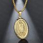 Stainless Steel Pendant Necklace for Men Women Virgin Mary Necklace Religious Jewelry Rolo Chain (A:Gold Tone)