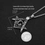 HZMAN Mens Cubic Zirconia Freemason Symbol Masonic Stainless Steel Pendant Necklace 22+2 inch Chain