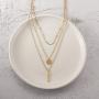 CIUNOFOR Layered Necklace Gold Plated Bar Geometric Pendant with Cubic Zirconia Long Chain Necklace for Women Lady Girl