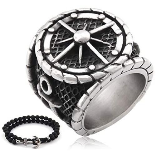 Gungneer Military Anchor Ring for Men Stainless Steel Sailor Compass Symbol US Navy Jewelry Accessory