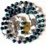 elegantmedical HANDMADE Peacock Blue Tiger Eye Prayer Beads & (AAA)10mm real Pearl sterling silver beads caps Catholic Rosary Necklace Gift Box Italy Parden Crucifix